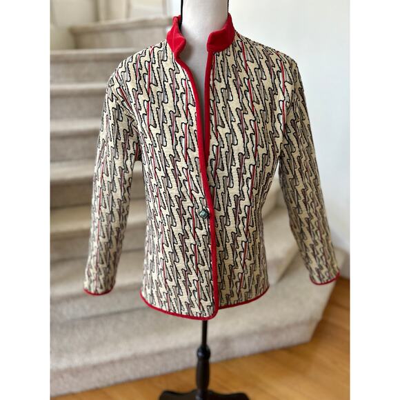 Western White, Black & Red Fleece Trim Zig Zag Embroidered Tapestry Jacket - Picture 1 of 9